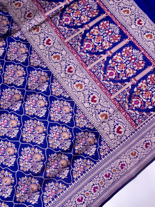 Pure Katan Silk Banarasi with All over Jaal Weaving