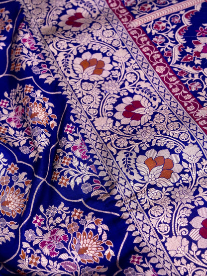 Pure Katan Silk Banarasi with All over Jaal Weaving