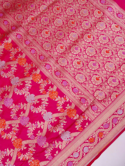 Pure Katan Silk Banarasi Saree  All Over Jaal Weaving