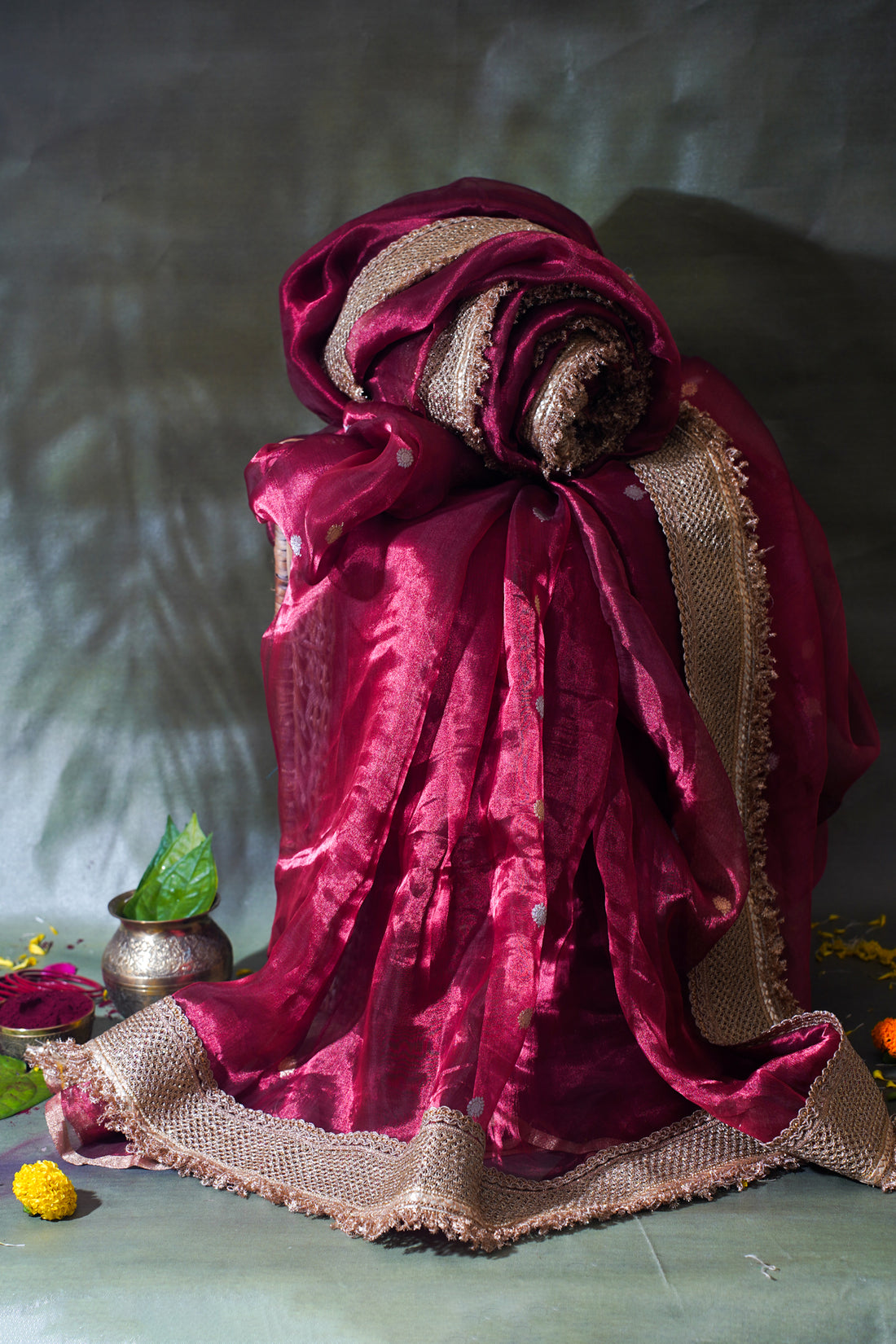 Banarasi Pure Tissue Silk Saree with Handcrafted Lace Border