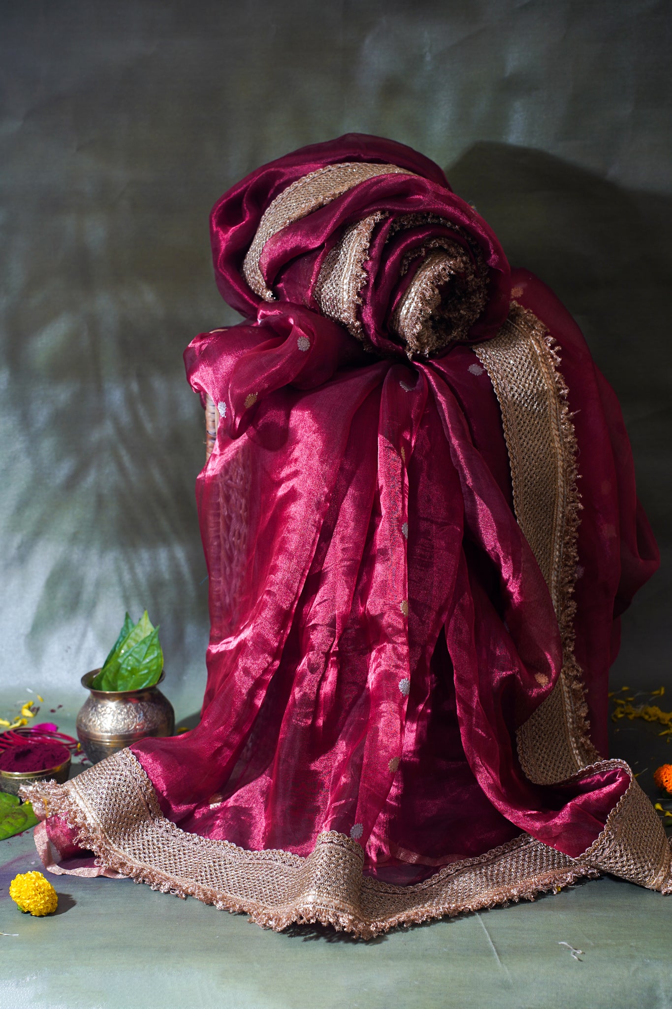 Banarasi Pure Tissue Silk Saree with Handcrafted Lace Border