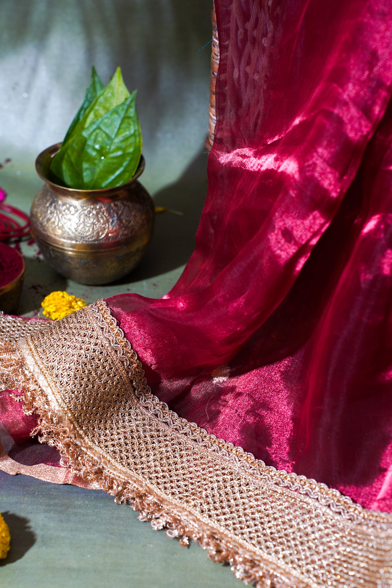 Banarasi Pure Tissue Silk Saree with Handcrafted Lace Border