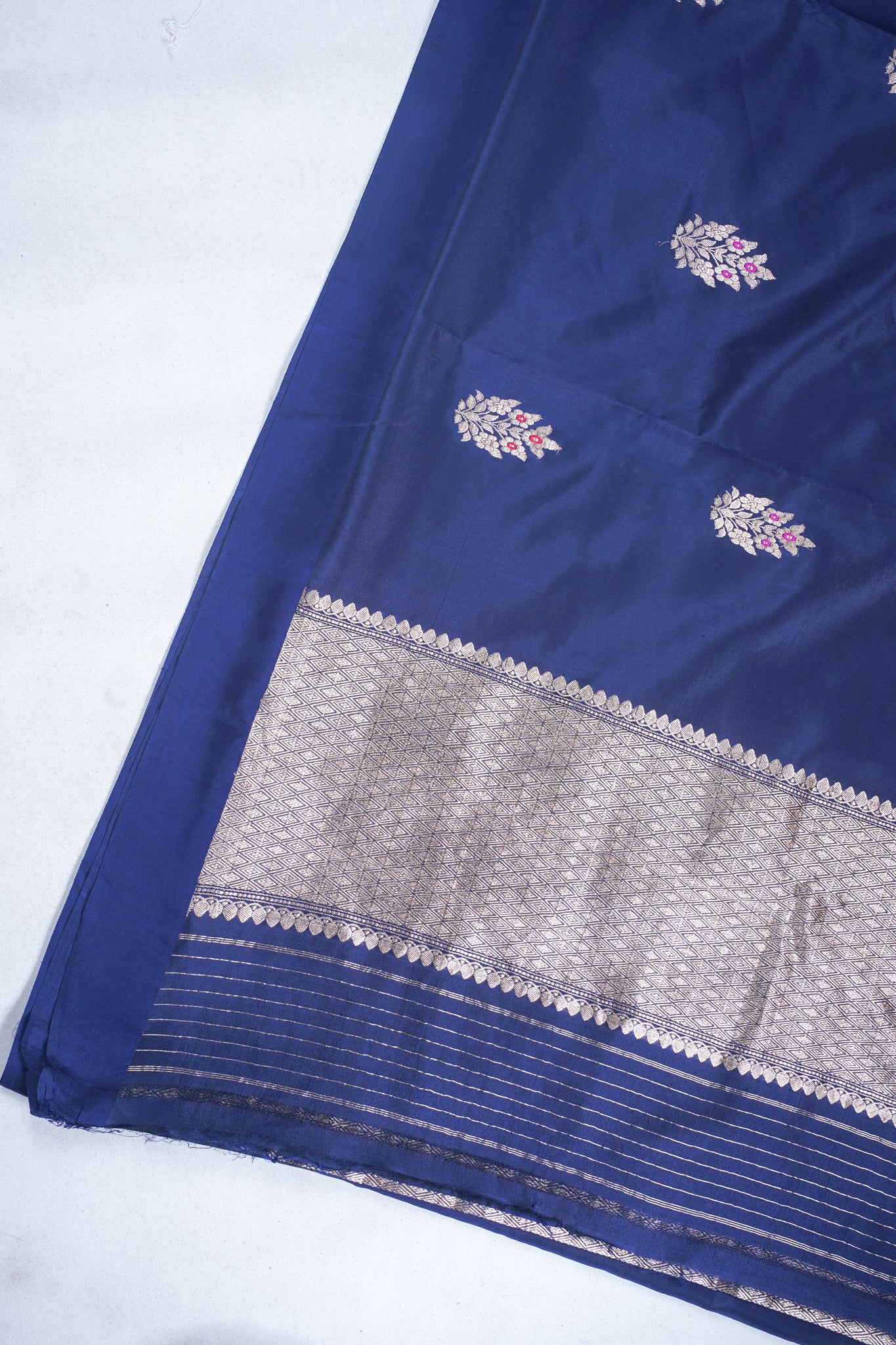 Navy Blue Pure Mango Katan Silk Handwoven Saree