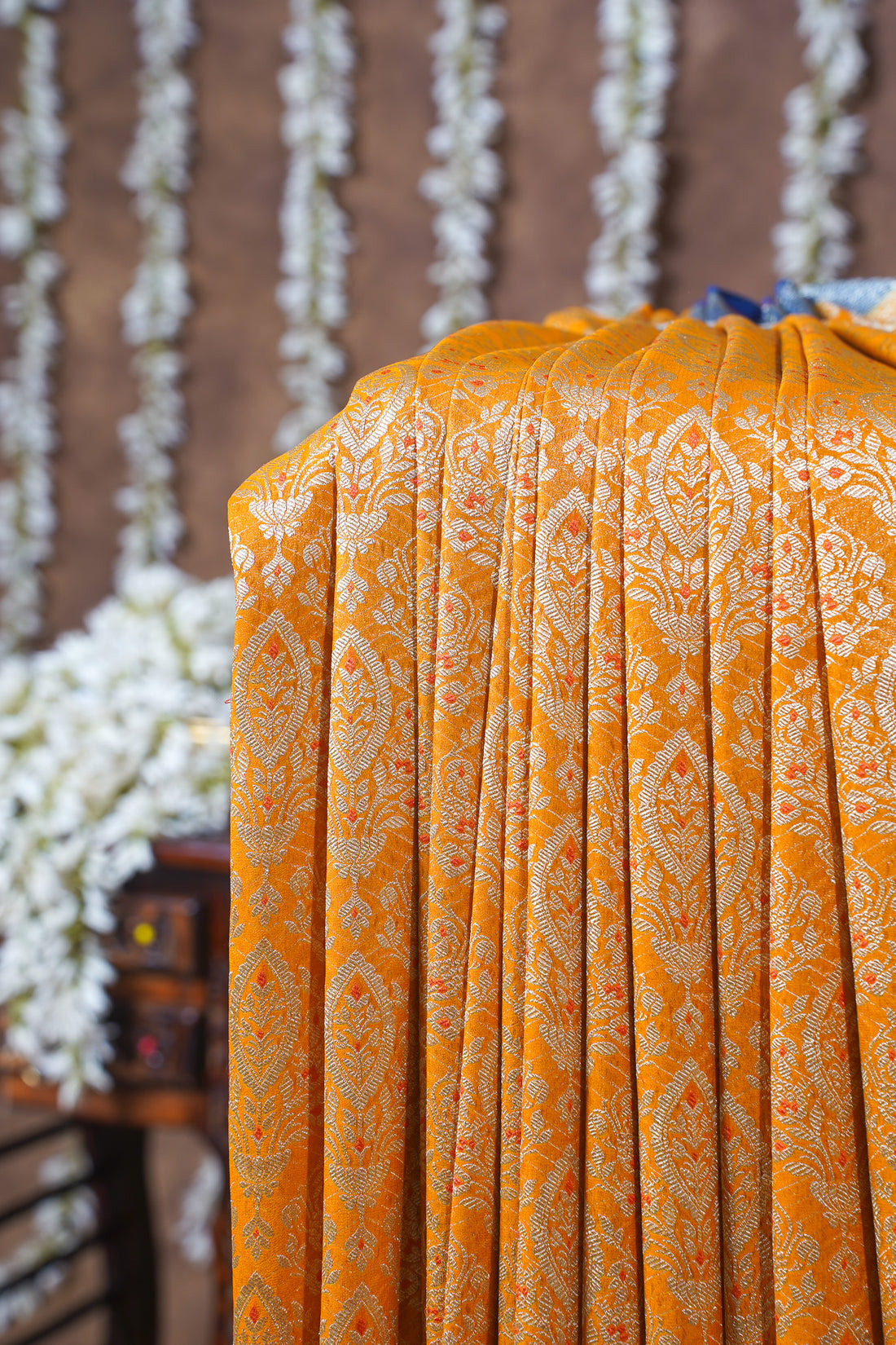 Mustard Yellow Pure Khaddi Georgette Brocade Banarasi Saree