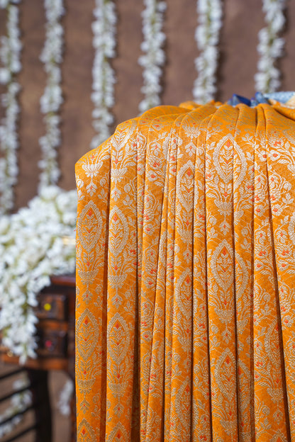 Mustard Yellow Pure Khaddi Georgette Brocade Banarasi Saree