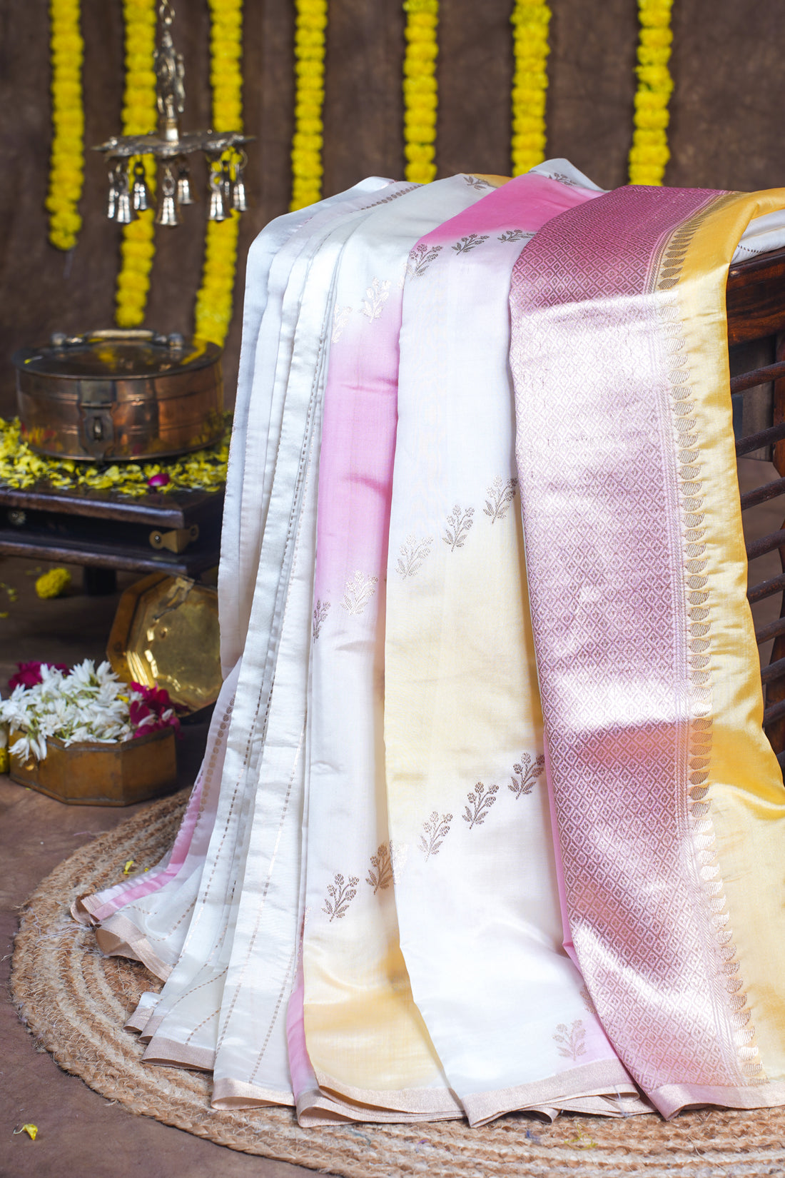 Triadic Tone Handloom Pure Mango Katan Silk Saree