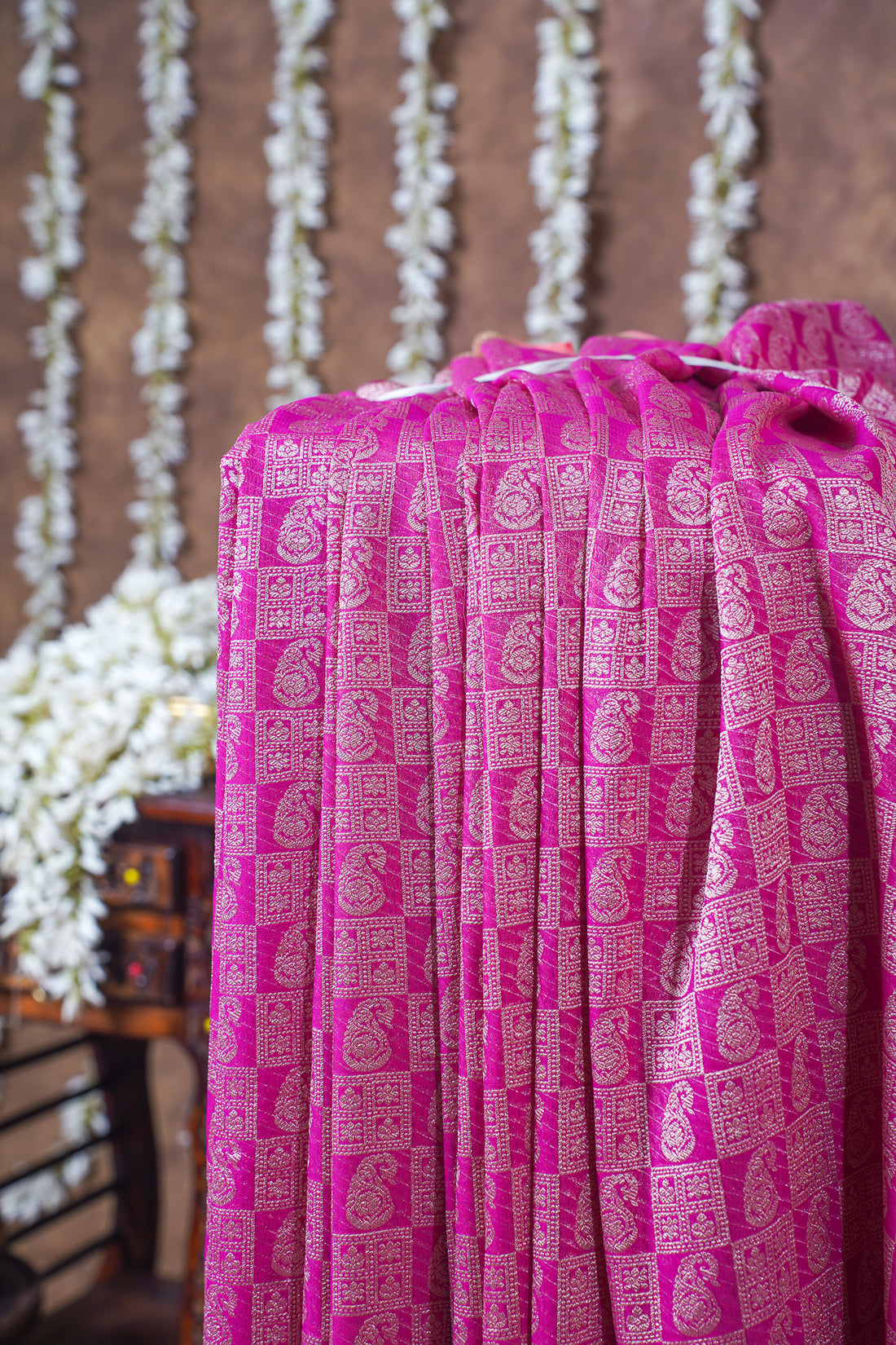 Rani Pink Pure Khaddi Georgette Brocade Banarasi Saree