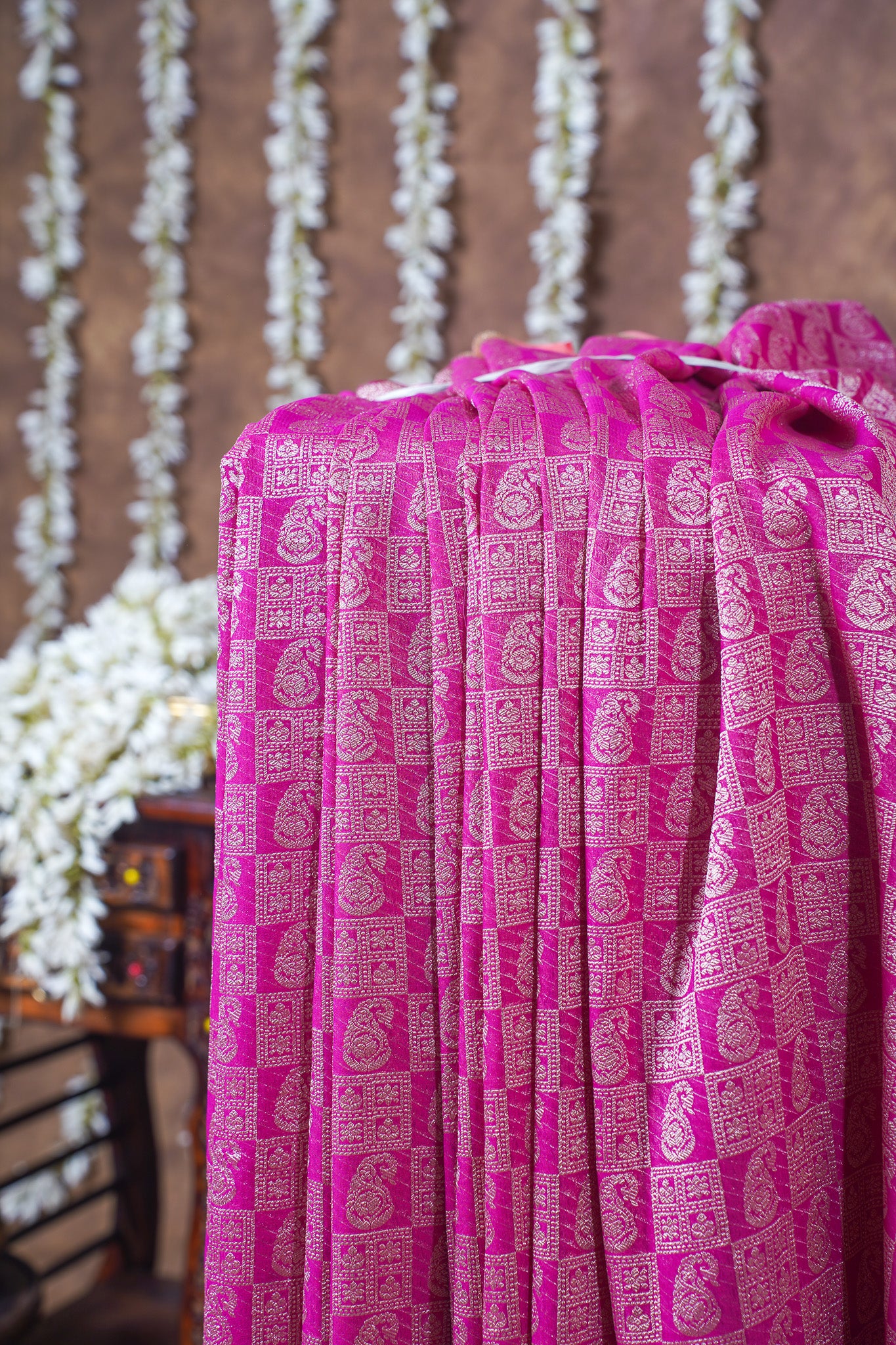 Rani Pink Pure Khaddi Georgette Brocade Banarasi Saree
