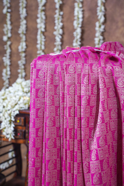 Rani Pink Pure Khaddi Georgette Brocade Banarasi Saree