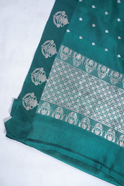 Bottle Green Pure Mango Katan Silk Handwoven Saree