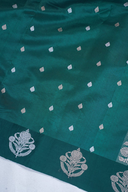 Bottle Green Pure Mango Katan Silk Handwoven Saree