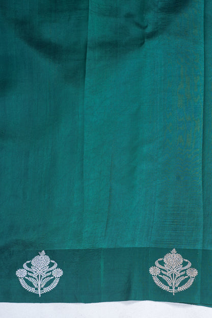Bottle Green Pure Mango Katan Silk Handwoven Saree