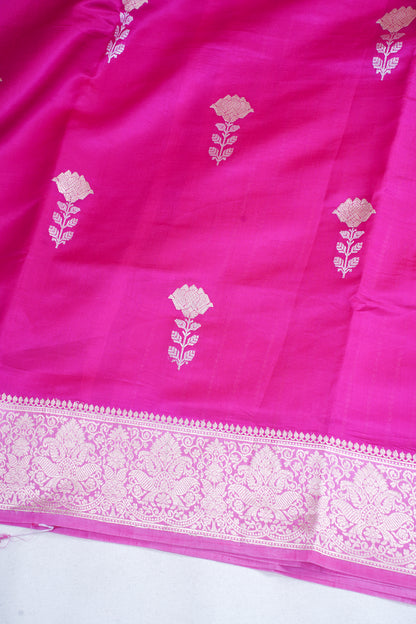 Rani Pink Pure Mango Katan Silk Handwoven Saree