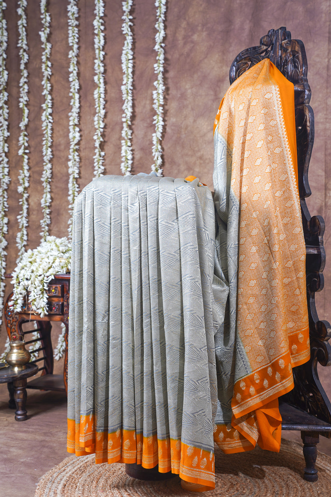 Grey Pure Khaddi Georgette Brocade Banarasi Saree