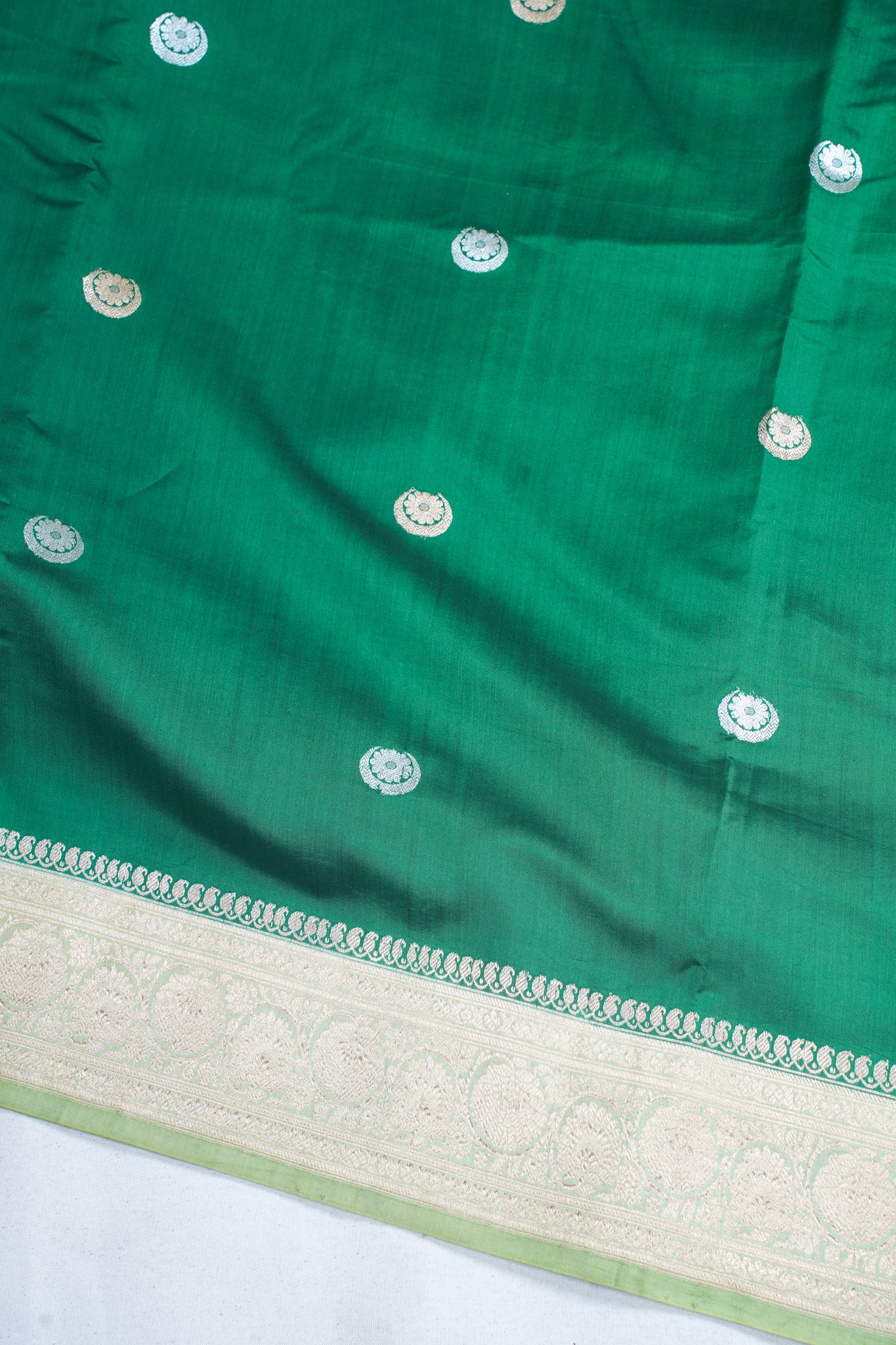 Green Pure Mango Katan Silk Handwoven Saree