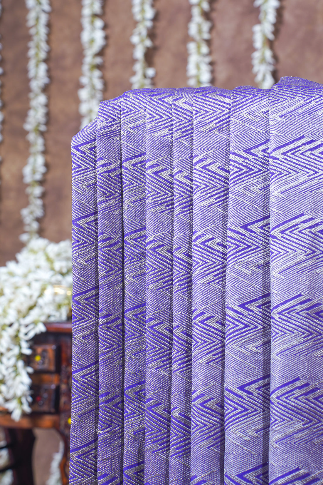 Lavender &amp; Saffron Pure Khaddi Georgette Brocade Banarasi Saree