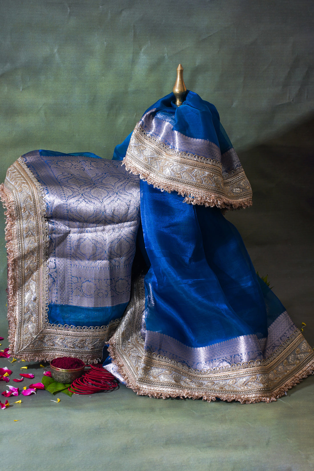 Royal Blue Banarasi Pure Tissue Silk Saree with Lace Border