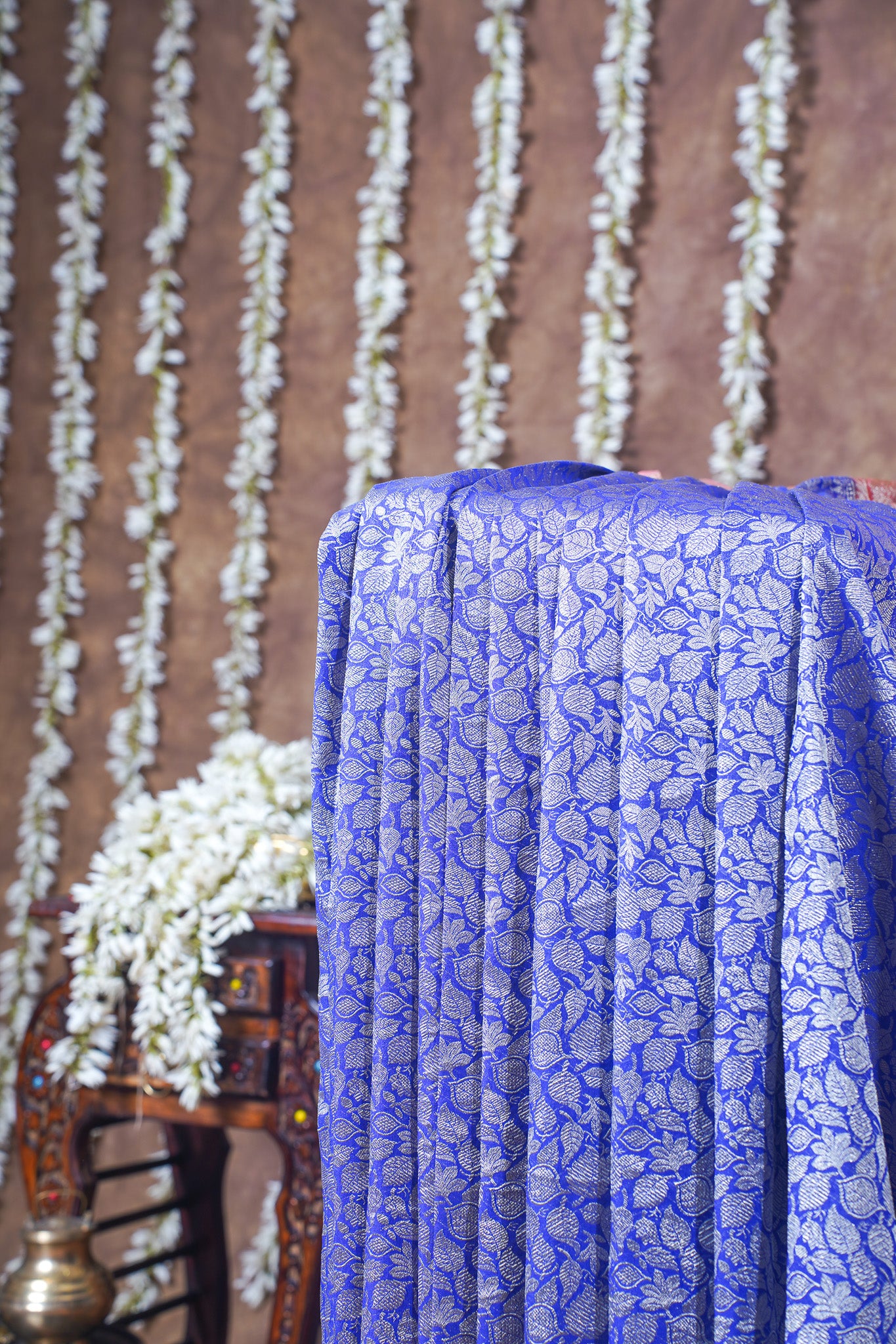 Royal Blue Pure Khaddi Georgette Brocade Banarasi Saree