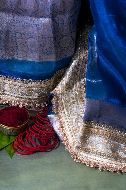 Royal Blue Banarasi Pure Tissue Silk Saree with Lace Border