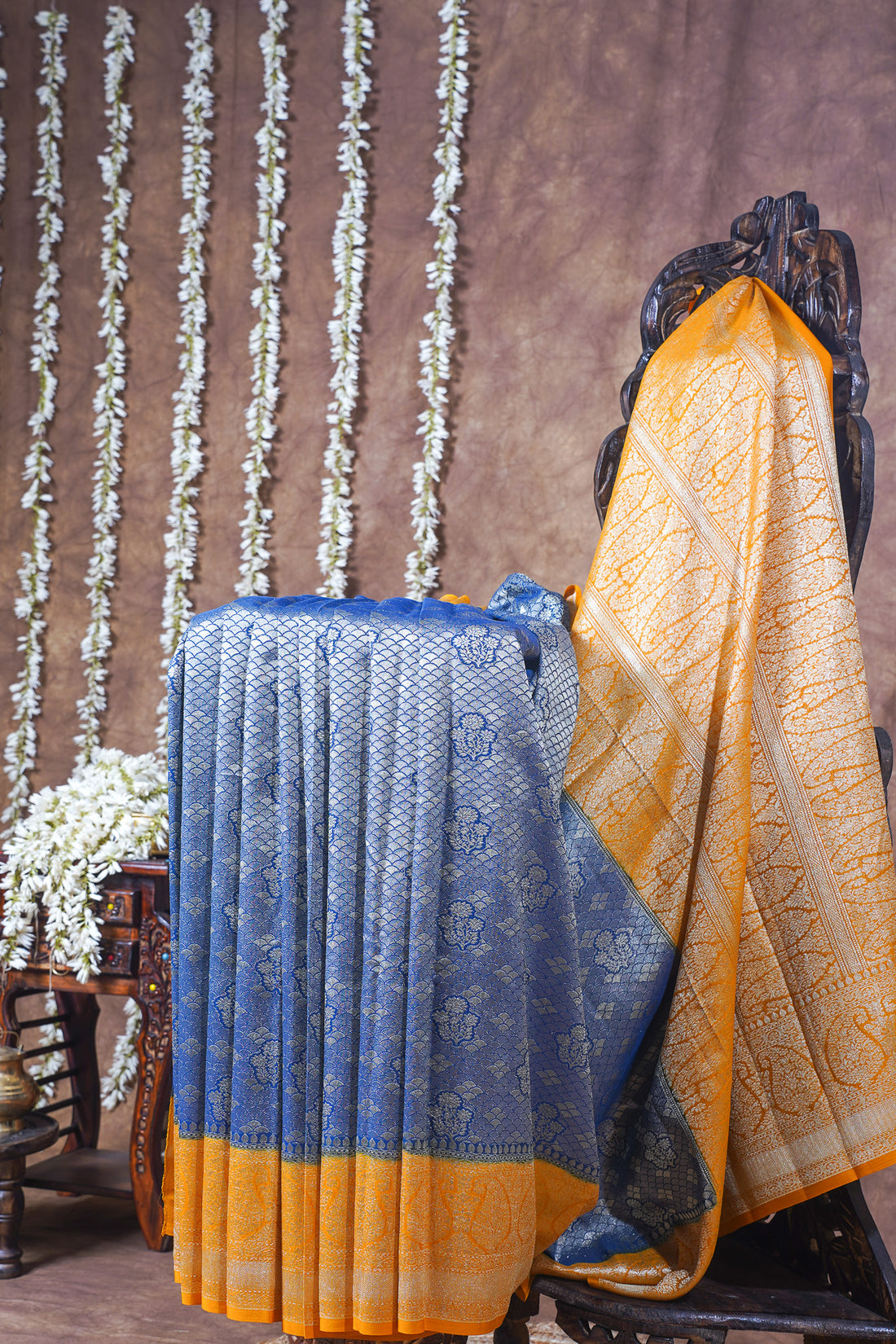 Blue Pure Khaddi Georgette Brocade Banarasi Saree