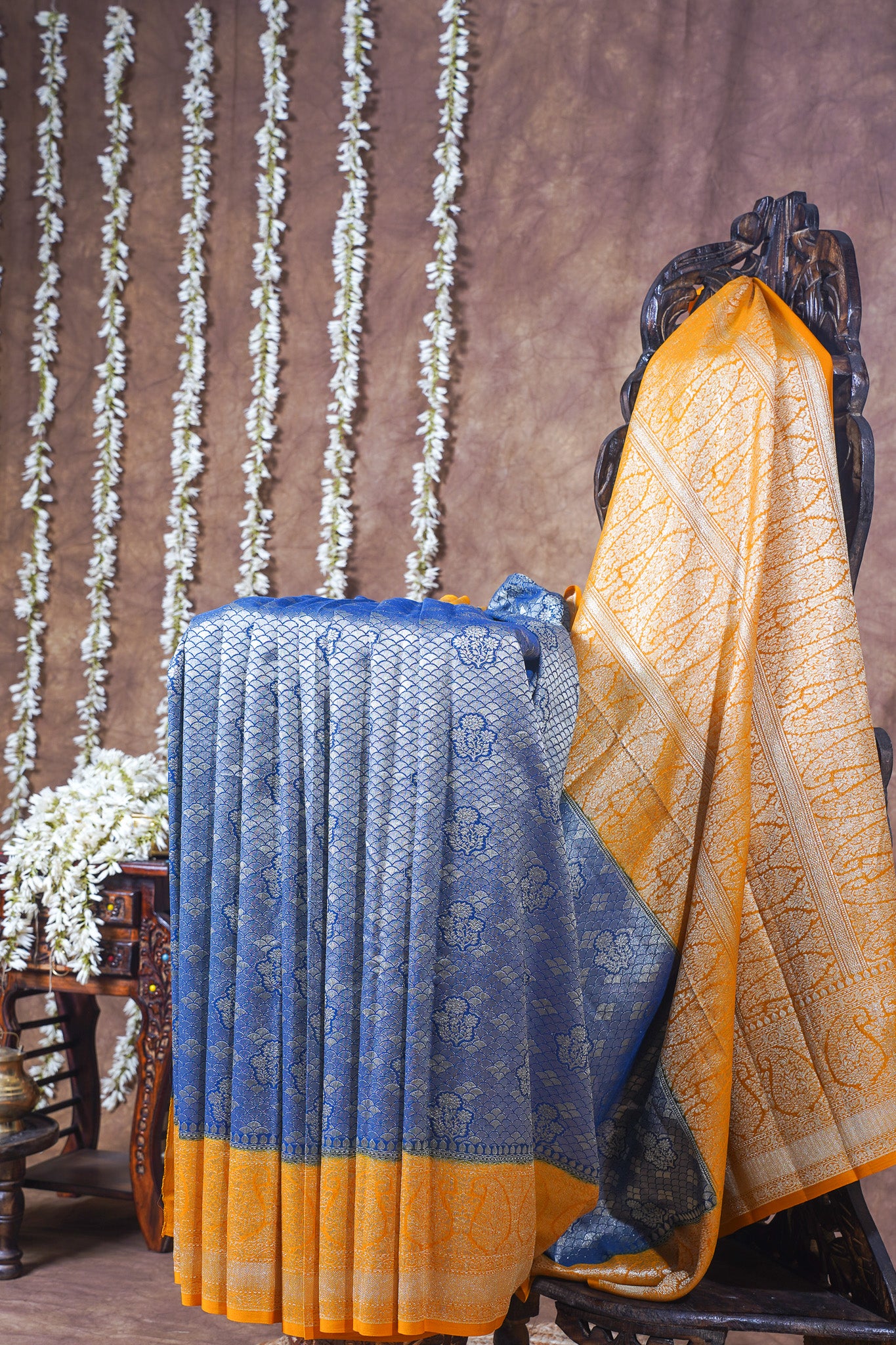 Blue Pure Khaddi Georgette Brocade Banarasi Saree
