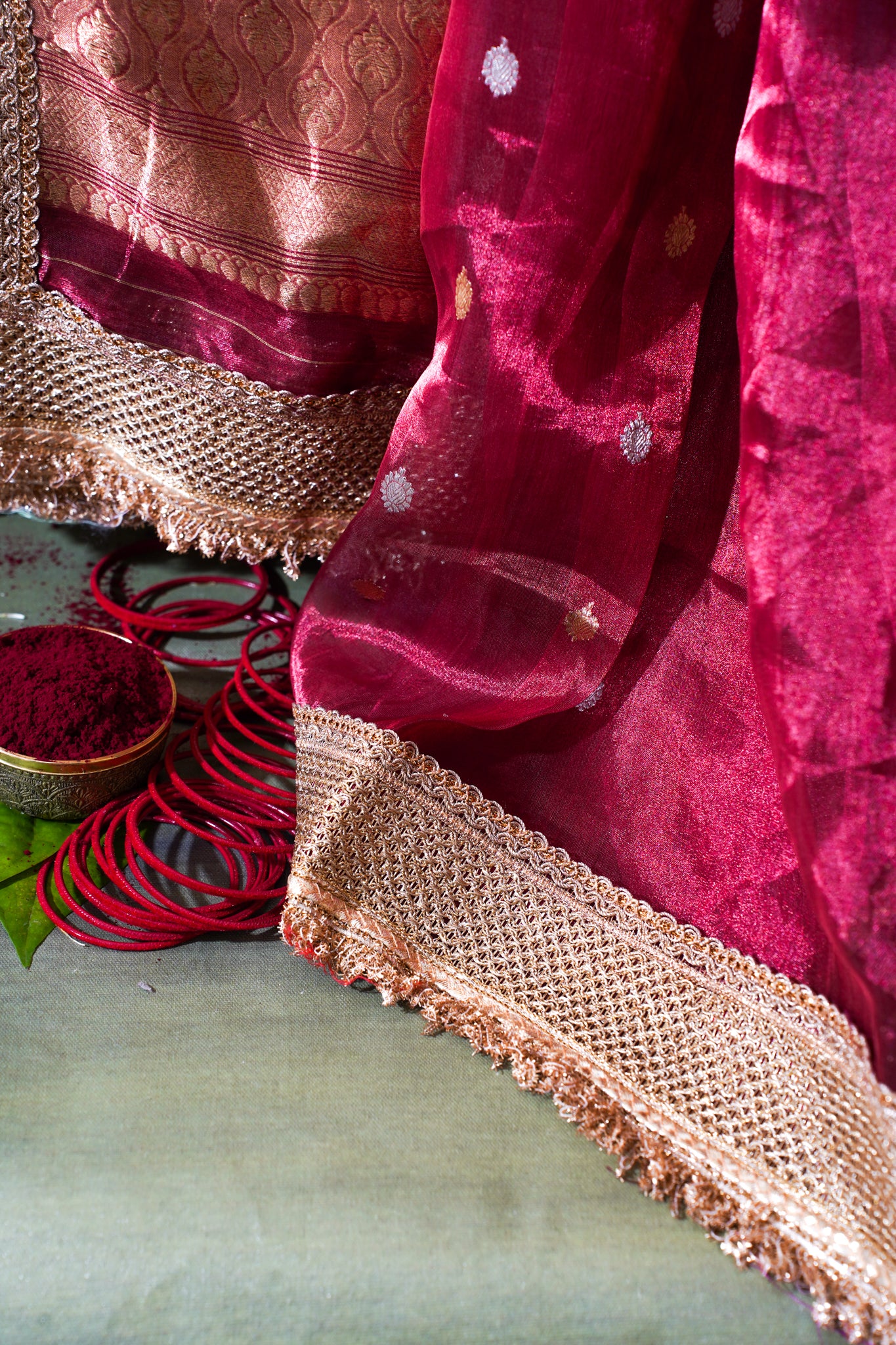 Banarasi Pure Tissue Silk Saree with Handcrafted Lace Border