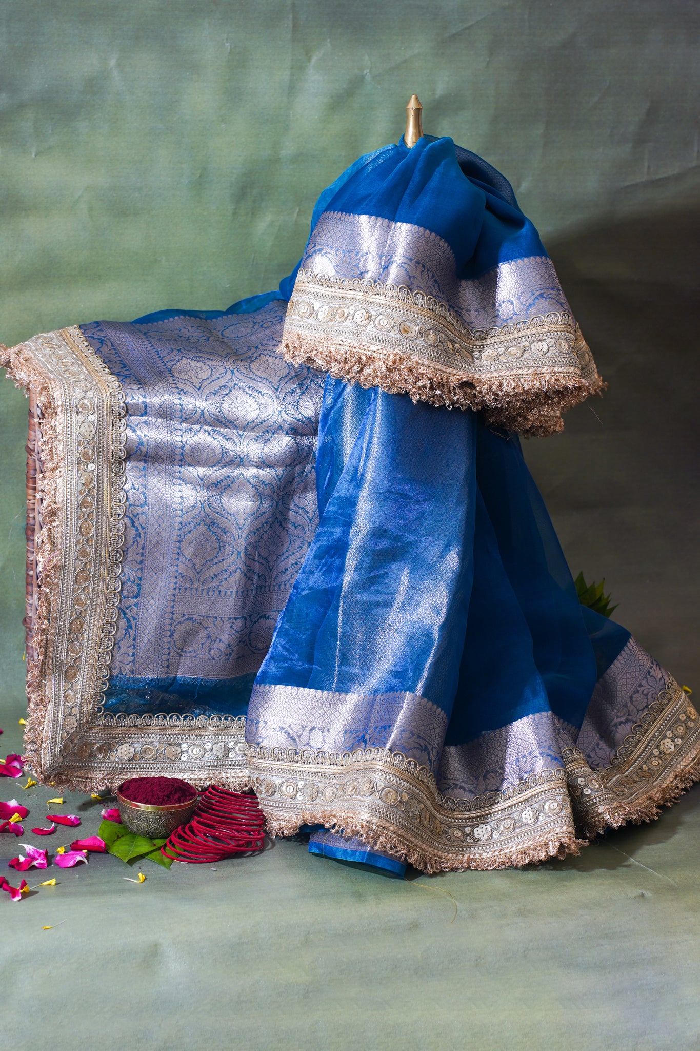 Sky Blue Banarasi Pure Tissue Silk Saree with Sequined Lace Border