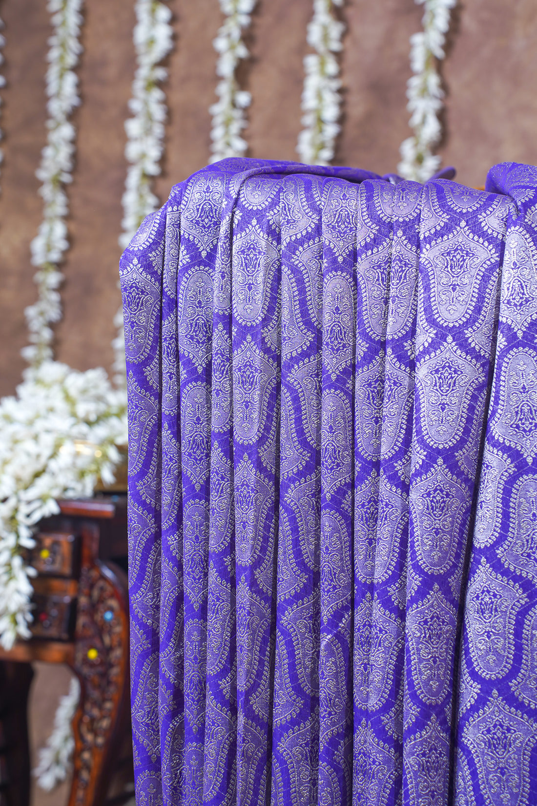 Lavender Pure Khaddi Georgette Brocade Banarasi Saree with Yellow Boder