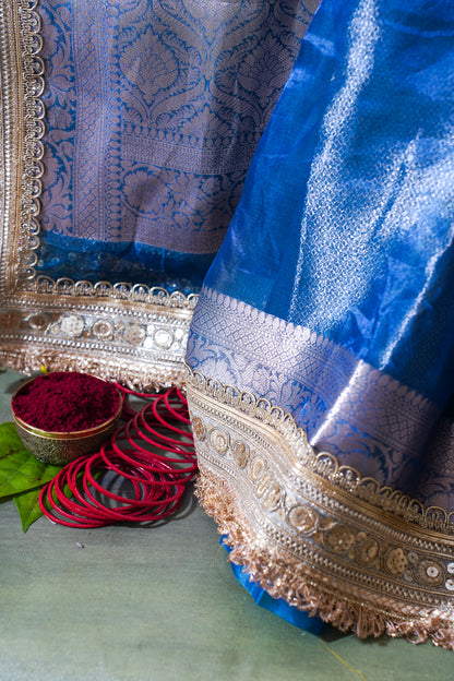 Sky Blue Banarasi Pure Tissue Silk Saree with Sequined Lace Border