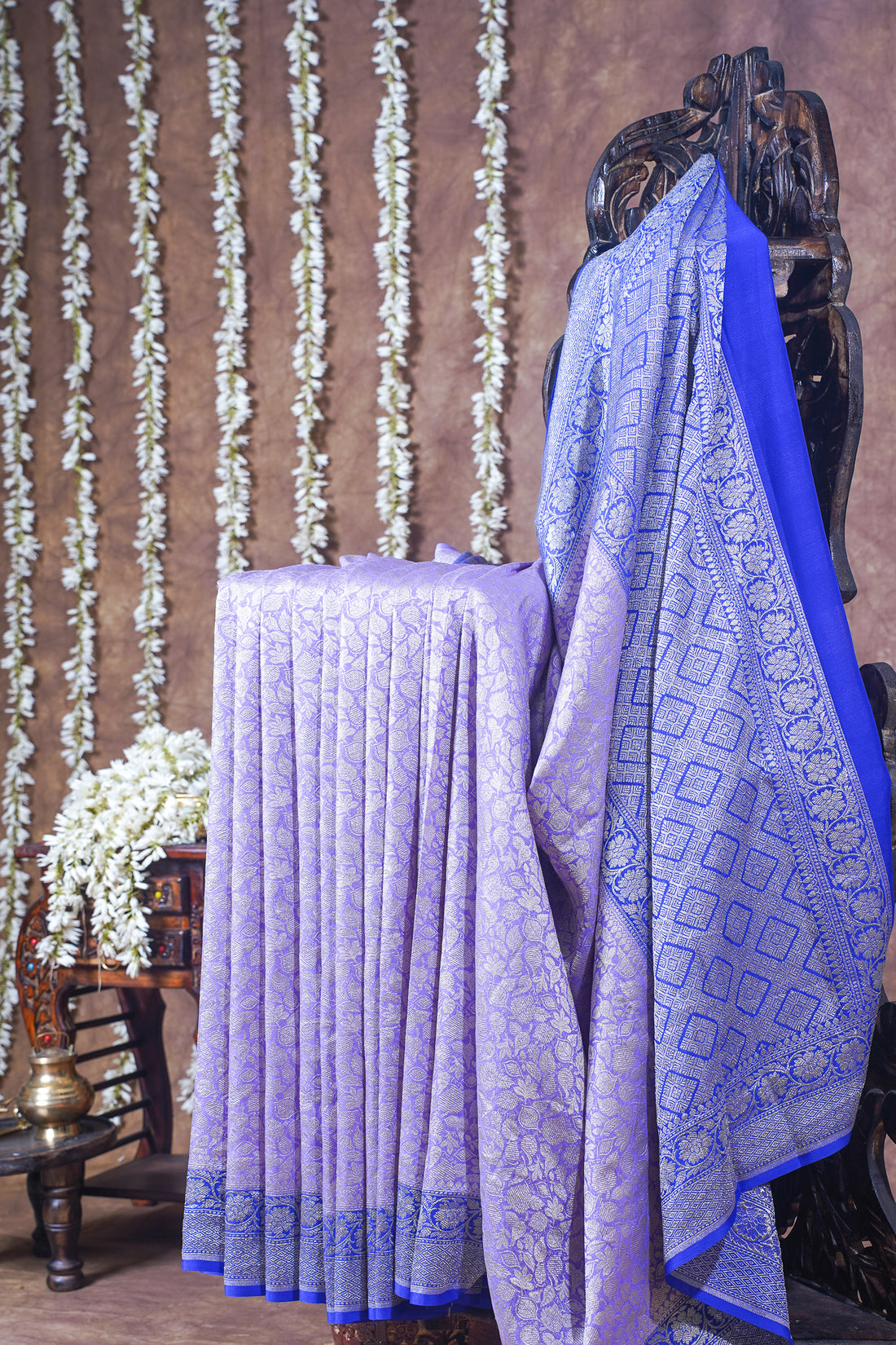 Lavender Pure Khaddi Georgette Brocade Banarasi Saree