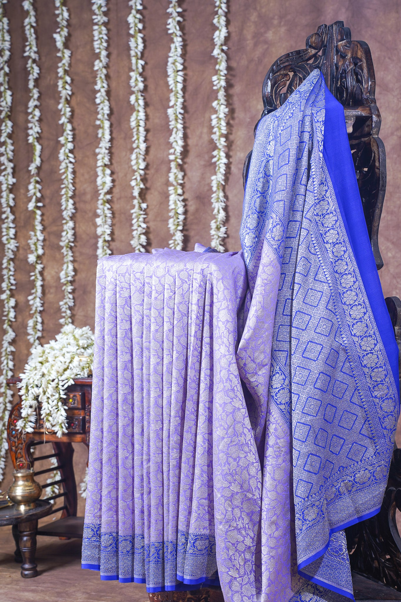Lavender Pure Khaddi Georgette Brocade Banarasi Saree