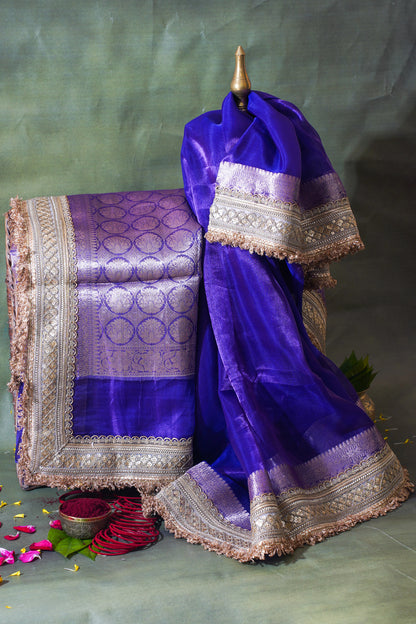 Royal Purple Banarasi Pure Tissue Silk Saree with Sequined Lace Border