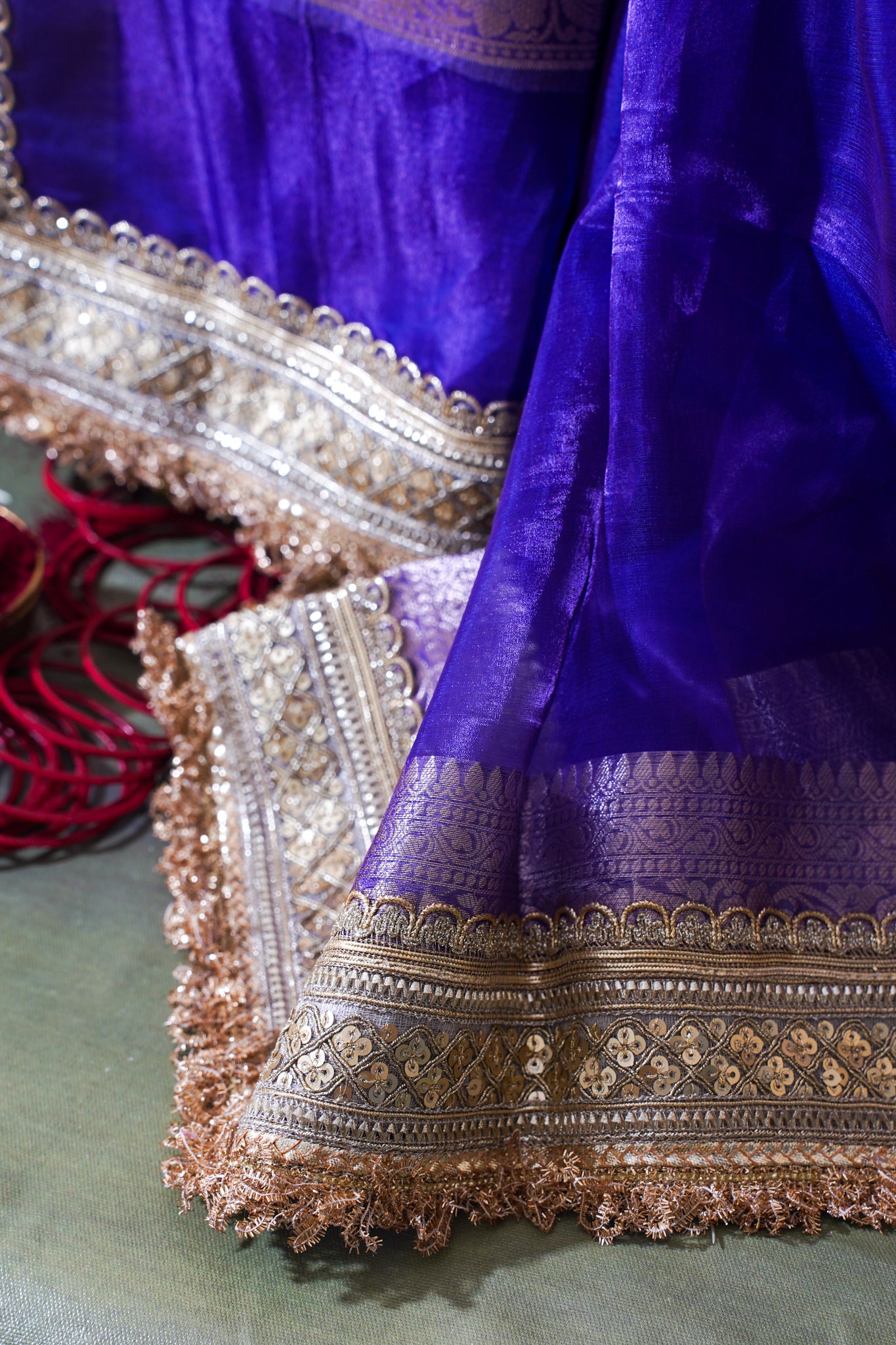 Royal Purple Banarasi Pure Tissue Silk Saree with Sequined Lace Border