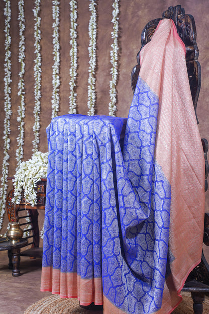 Royal Blue Pure Khaddi Georgette Brocade Banarasi Saree