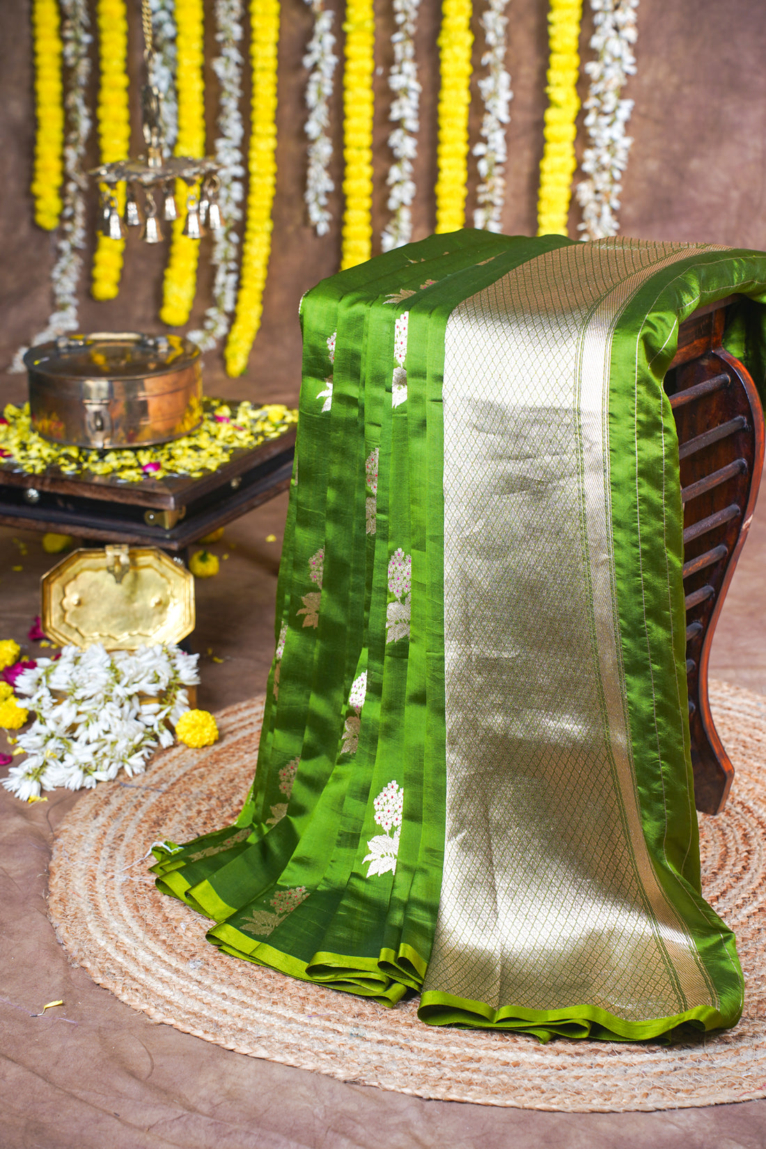 Parrot Green Handloom Pure Mango Katan Silk Saree