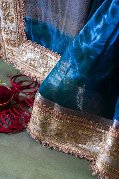 Teal Green Banarasi Pure Tissue Silk Saree with Sequined Lace Border