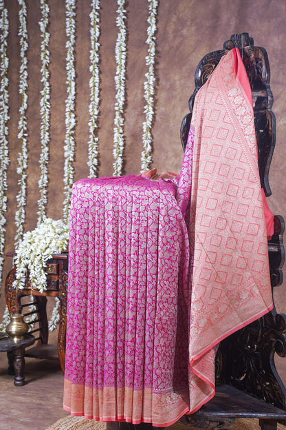 Pink Pure Khaddi Georgette Brocade Banarasi Saree