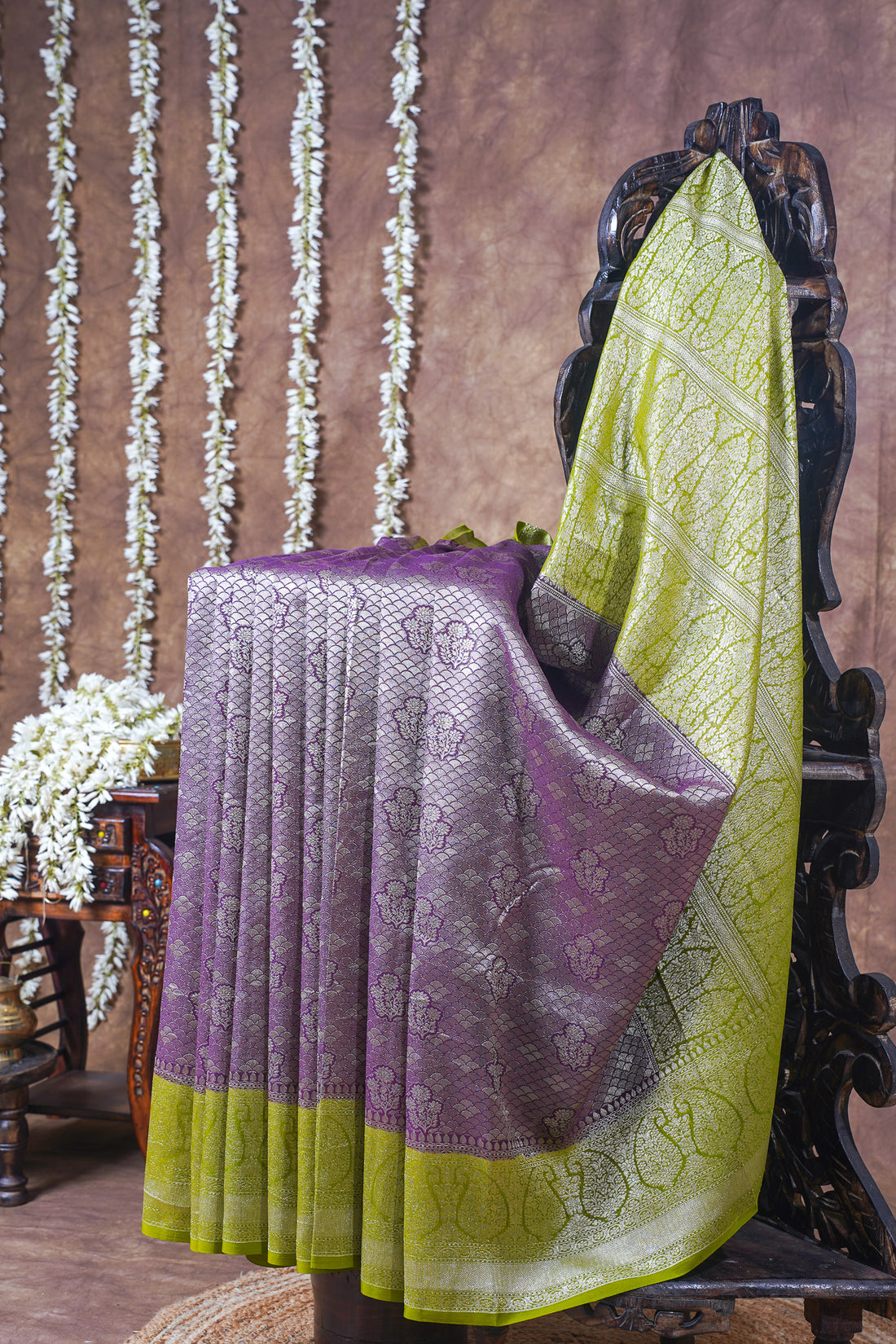 Purple Pure Khaddi Georgette Brocade Banarasi Saree