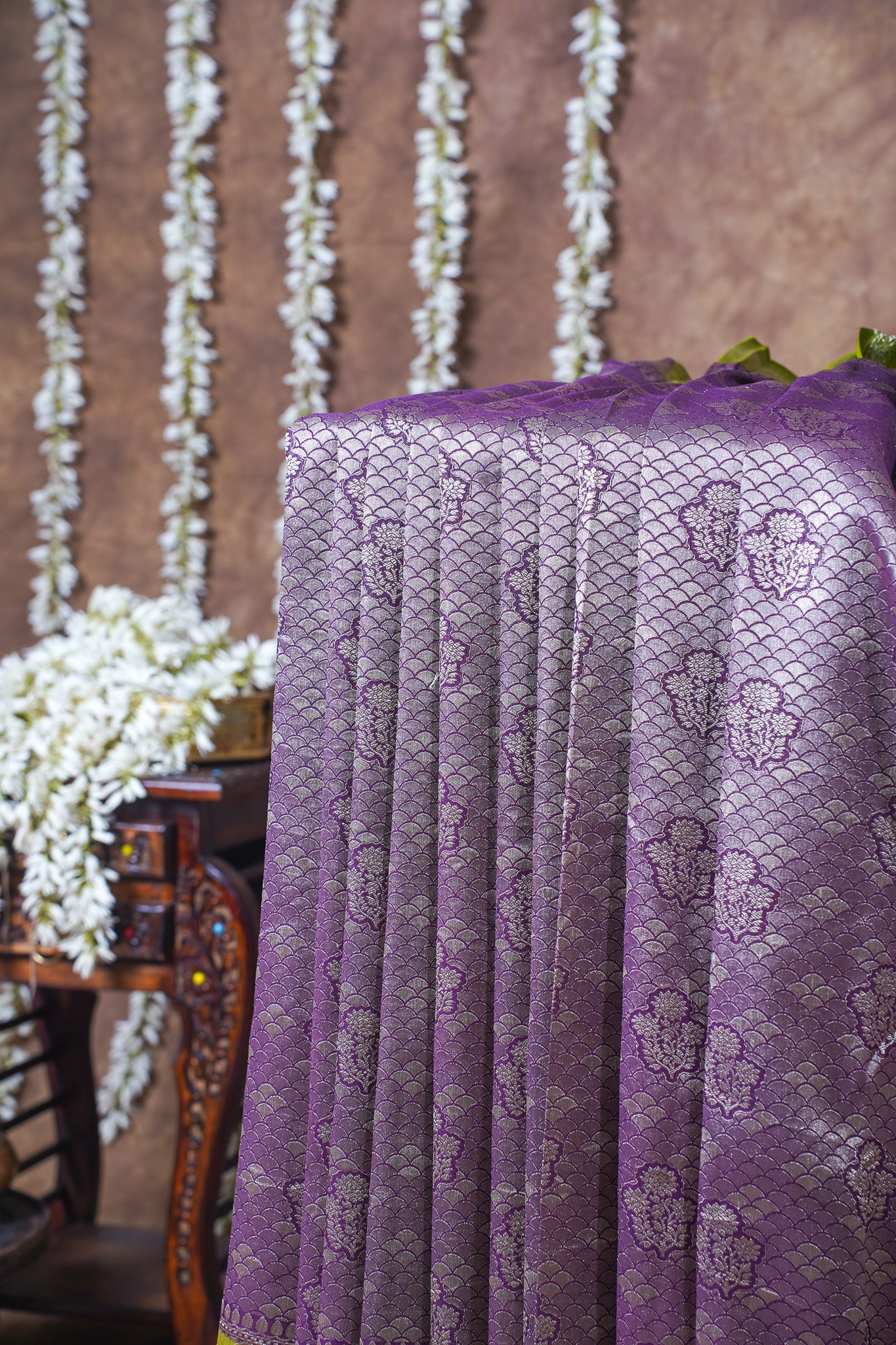 Purple Pure Khaddi Georgette Brocade Banarasi Saree