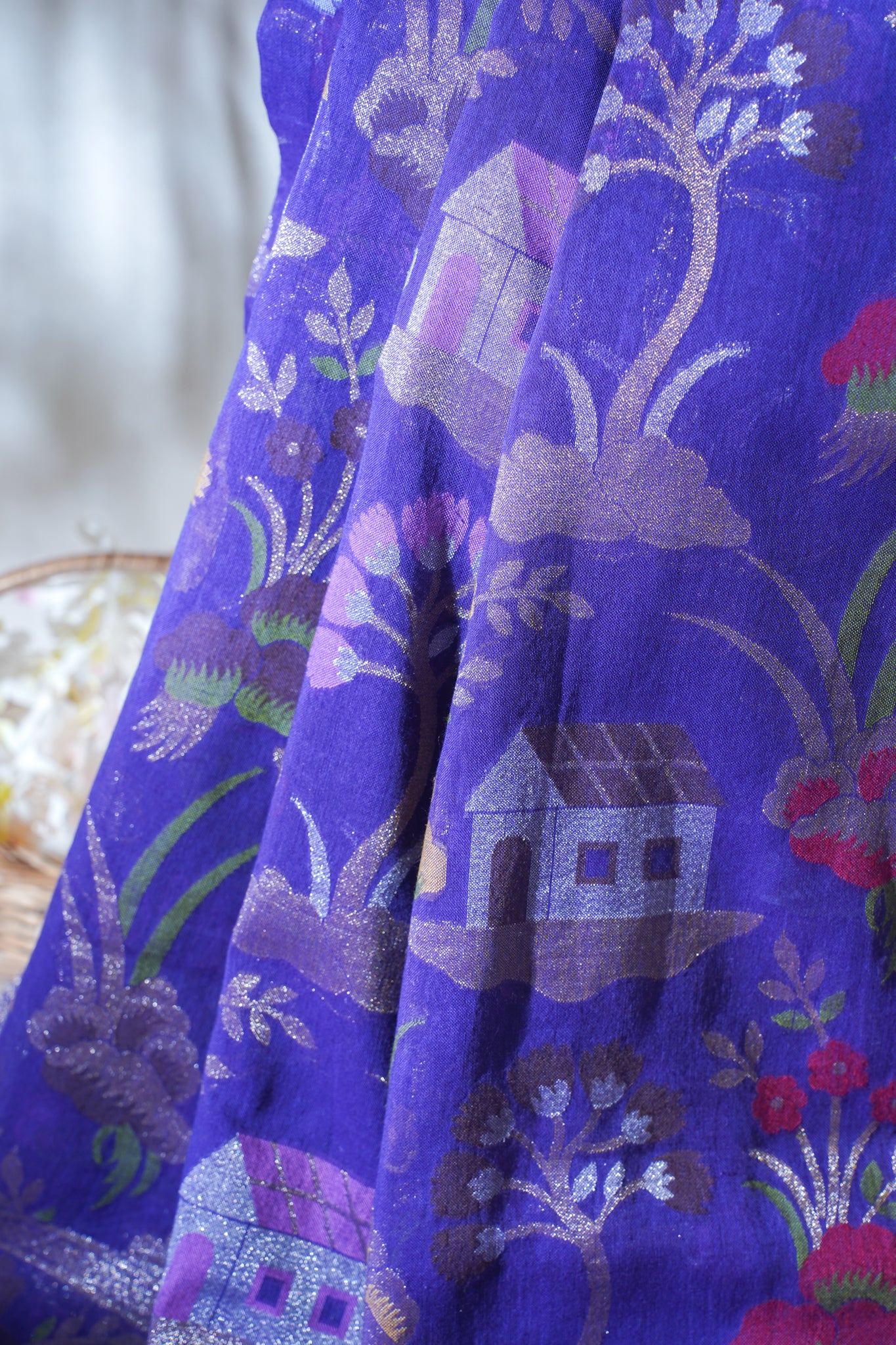 Purple Pure Cotton Silk Jamdani Handwoven Saree