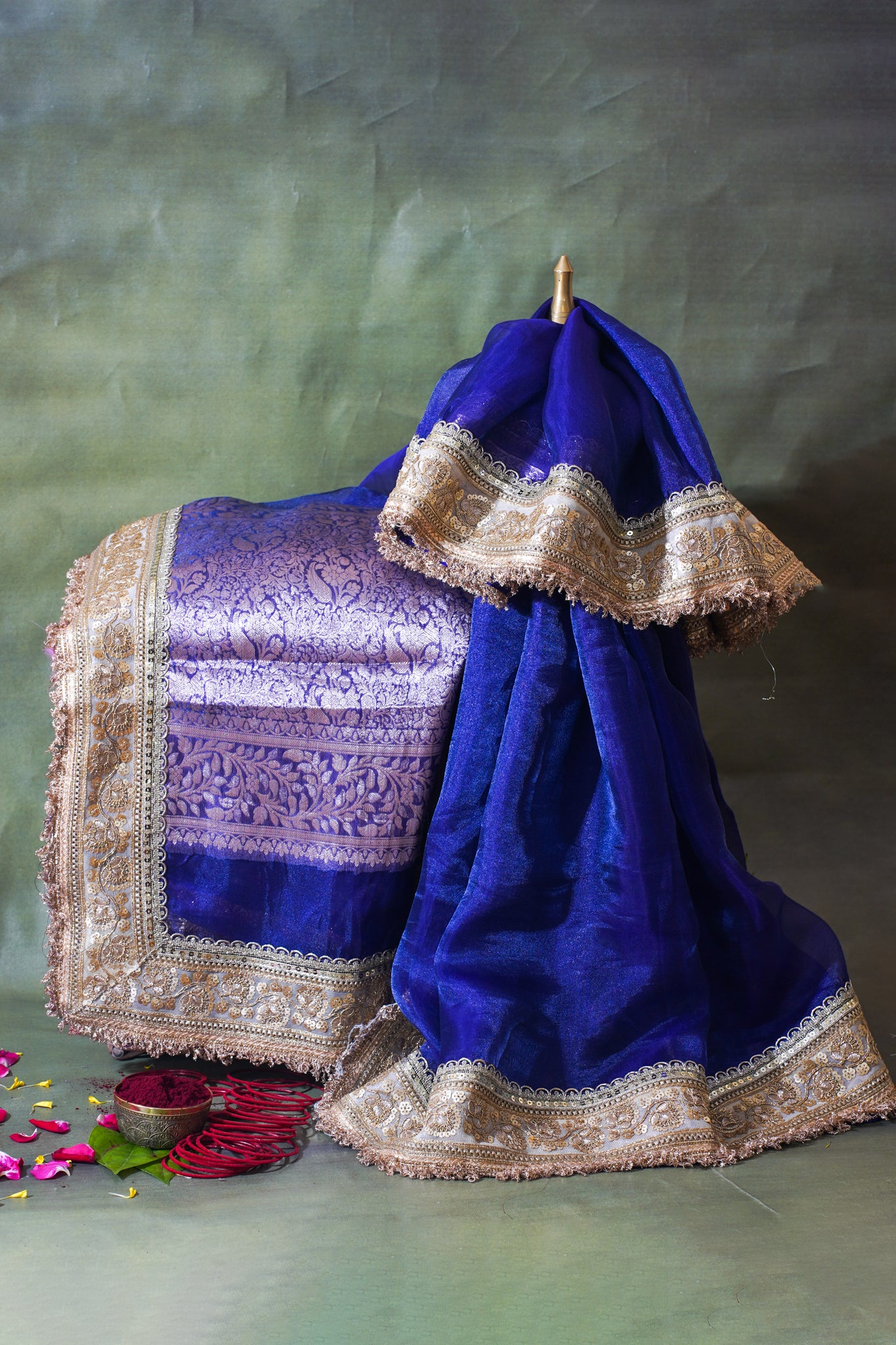 Royal Blue Banarasi Pure Tissue Silk Saree with Sequined Lace Border