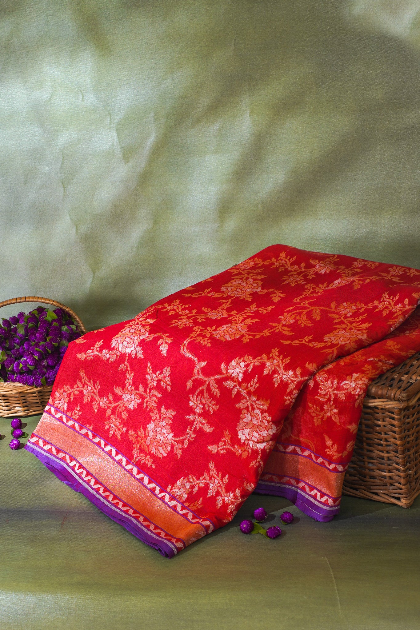 Red Pure Cotton Jamdani Handwoven Saree