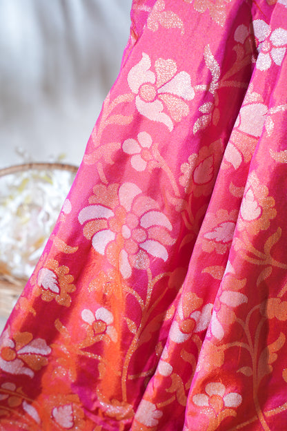 Pink &amp; Orange Pure Ektara Silk Handwoven Saree