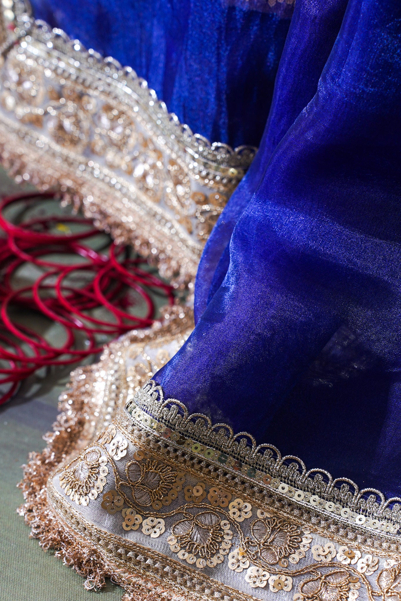 Royal Blue Banarasi Pure Tissue Silk Saree with Sequined Lace Border