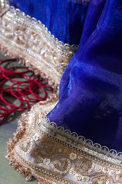 Royal Blue Banarasi Pure Tissue Silk Saree with Sequined Lace Border