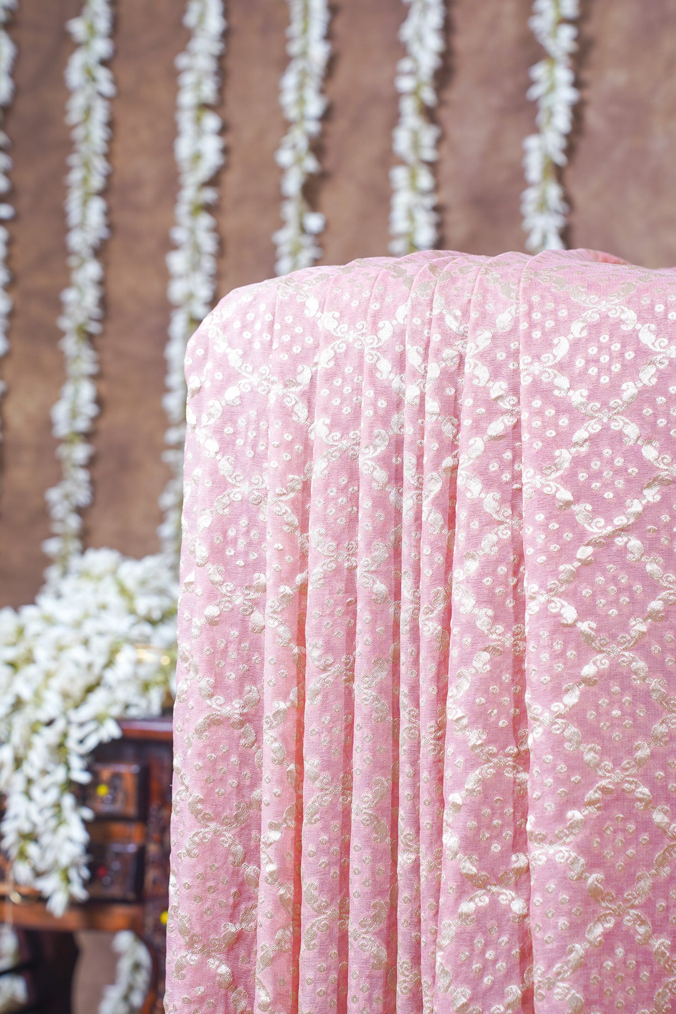 Pastel Pink Pure Khaddi Georgette Brocade Banarasi Saree