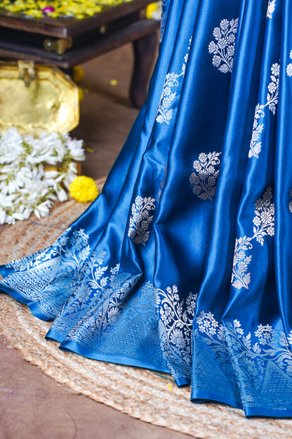 Royal Blue Handloom Banarasi Pure Mashru Silk Saree
