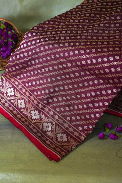 Maroon Pure Ektara Jamdani Handwoven Saree