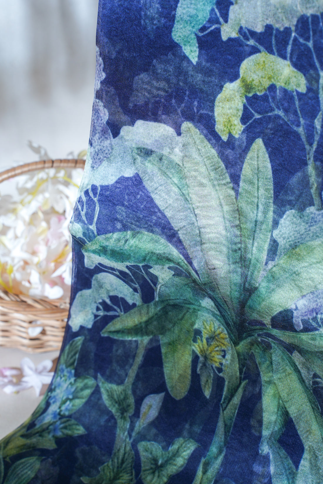 Midnight Blue Pure printed Kora organza silk saree