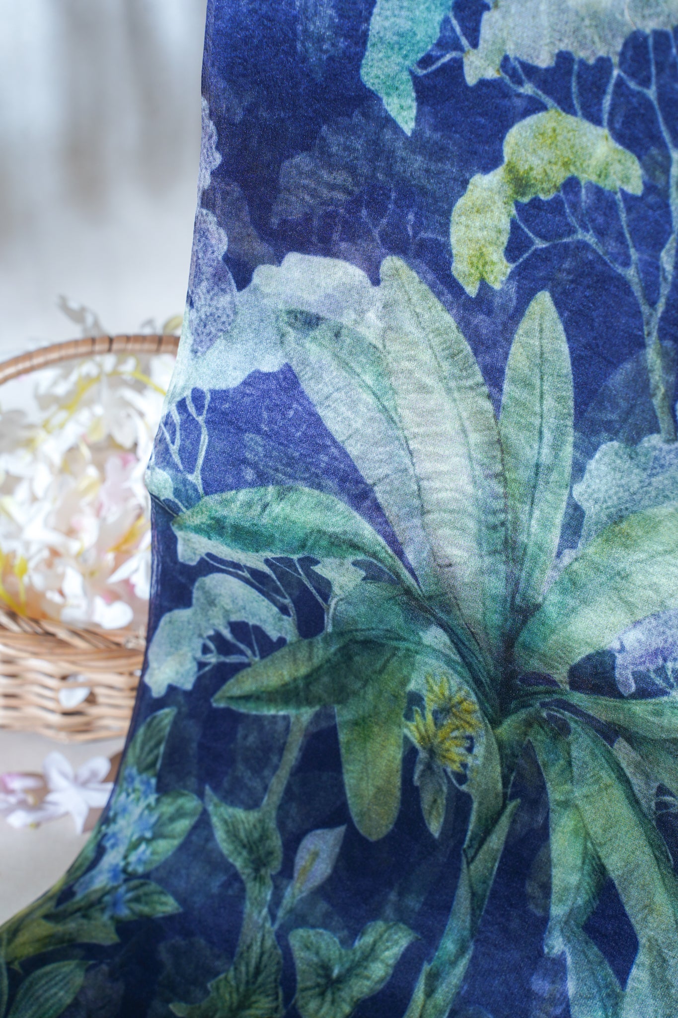 Midnight Blue Pure printed Kora organza silk saree